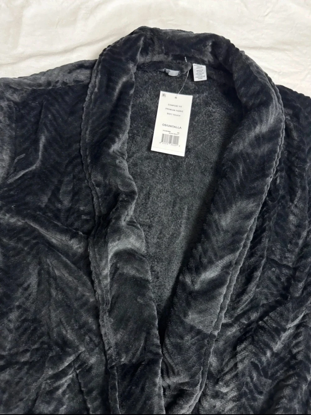 Perry Ellis Men's Herringbone Textured Soft Fleece Robe Black NEW O/S